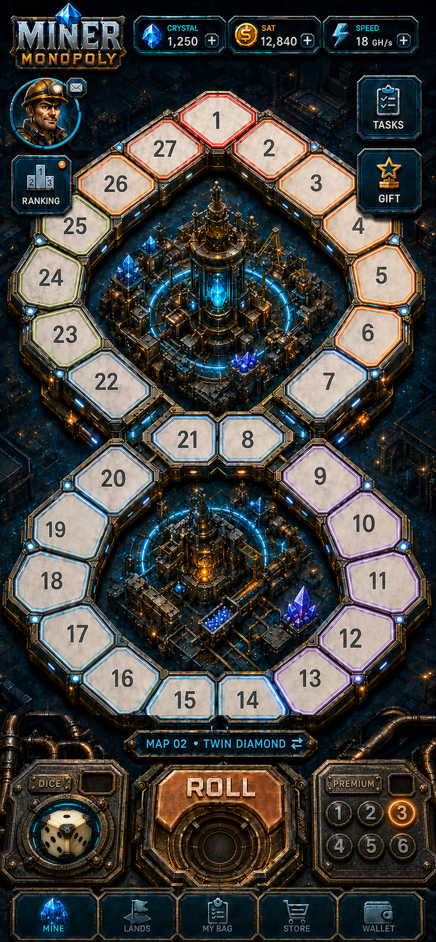 MineRoll mining board game screen